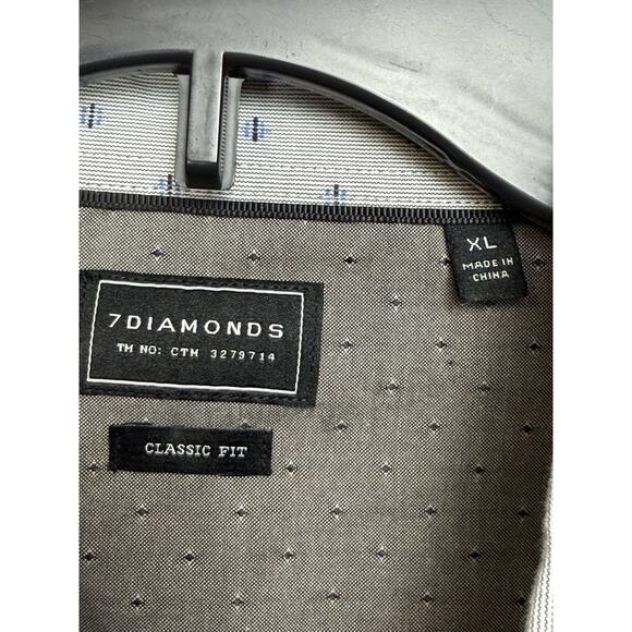 7 Diamonds Men's Button Up Shirt XL Flip Cuff Gray Blue Classic Fit Long Sleeve - Picture 11 of 13